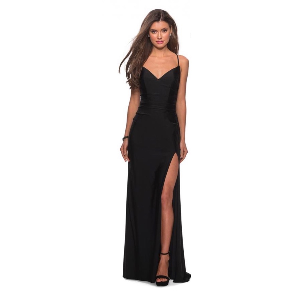 La Femme Black Ruched Dress